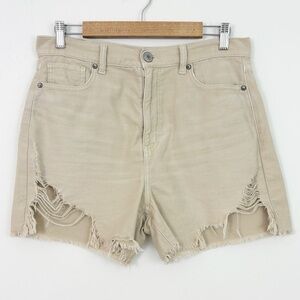 American Eagle Highest Rise Mom Tan Cream Faded Denim Shorts Size 10